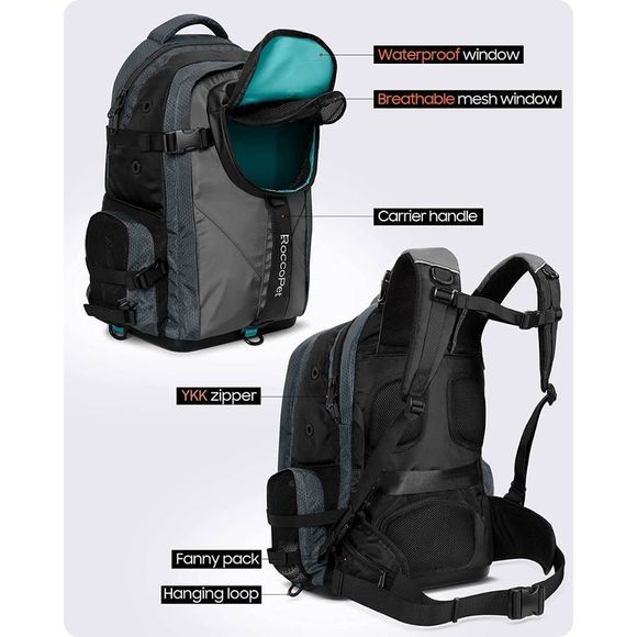 ROCCOPET Teal Dog Backpack Pet Carrier Hiking Camping Travel NWT - Picture 2 of 6